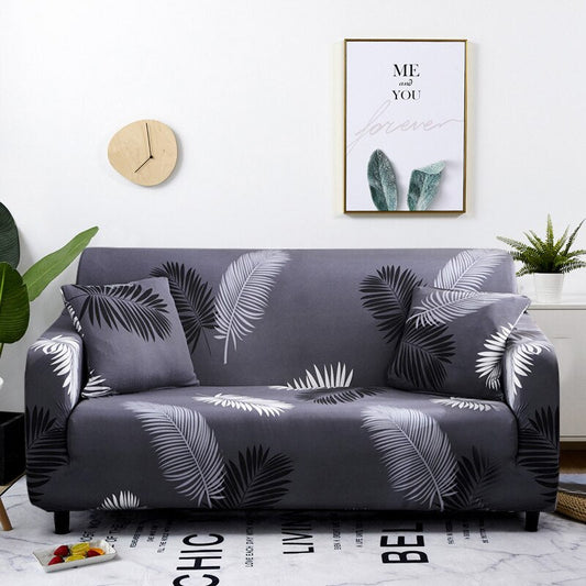 Anyhouz 2 Seater Sofa Cover Gray Feather Style and Protection For Living Room Sofa Chair Elastic Stretchable Slipcover