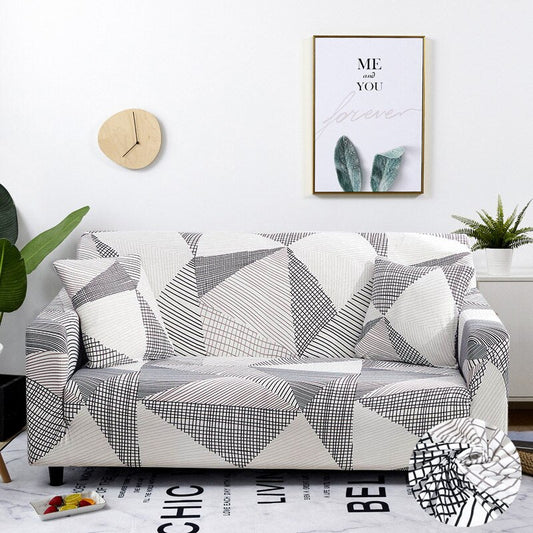 Anyhouz 1 Seater Sofa Cover White Geometric Style and Protection For Living Room Sofa Chair Elastic Stretchable Slipcover