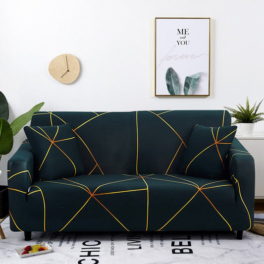 Anyhouz 2 Seater Sofa Cover Dark Green Linear Style and Protection For Living Room Sofa Chair Elastic Stretchable Slipcover