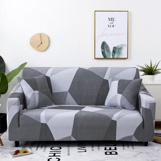 Anyhouz 1 Seater Sofa Cover White Gray Geometric Style and Protection For Living Room Sofa Chair Elastic Stretchable Slipcover