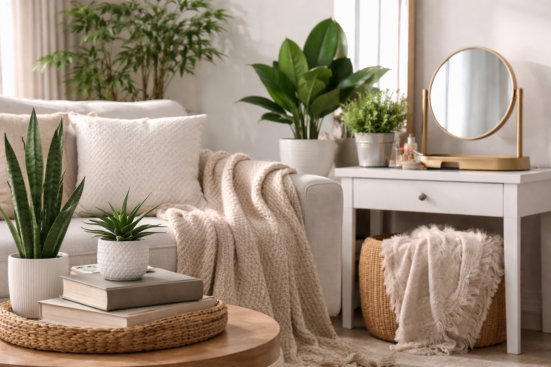 Transform Your Home Effortlessly: Artificial Plants, Cozy Throw Blankets & Elegant Desk Mirrors by SOGA