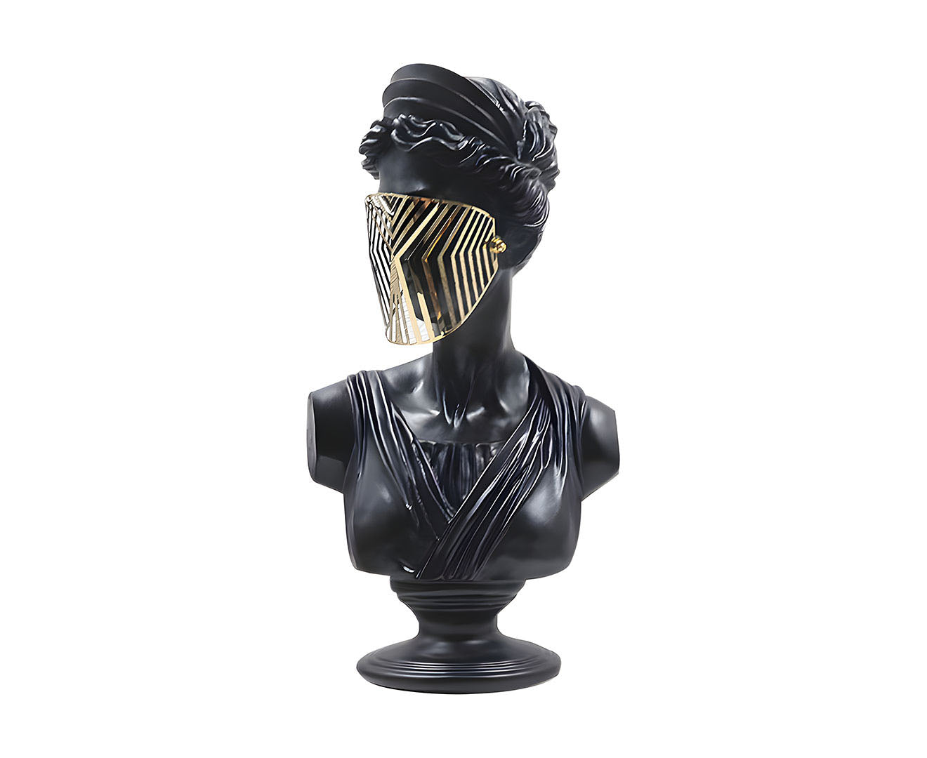 SOGA 40cm Black Resin Bust – Gold Striped Mask Home Sculpture $ 101.00