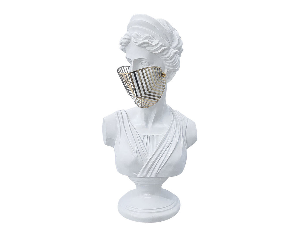 SOGA 40cm White Resin Bust – Gold Striped Mask Sculpture $ 101.00
