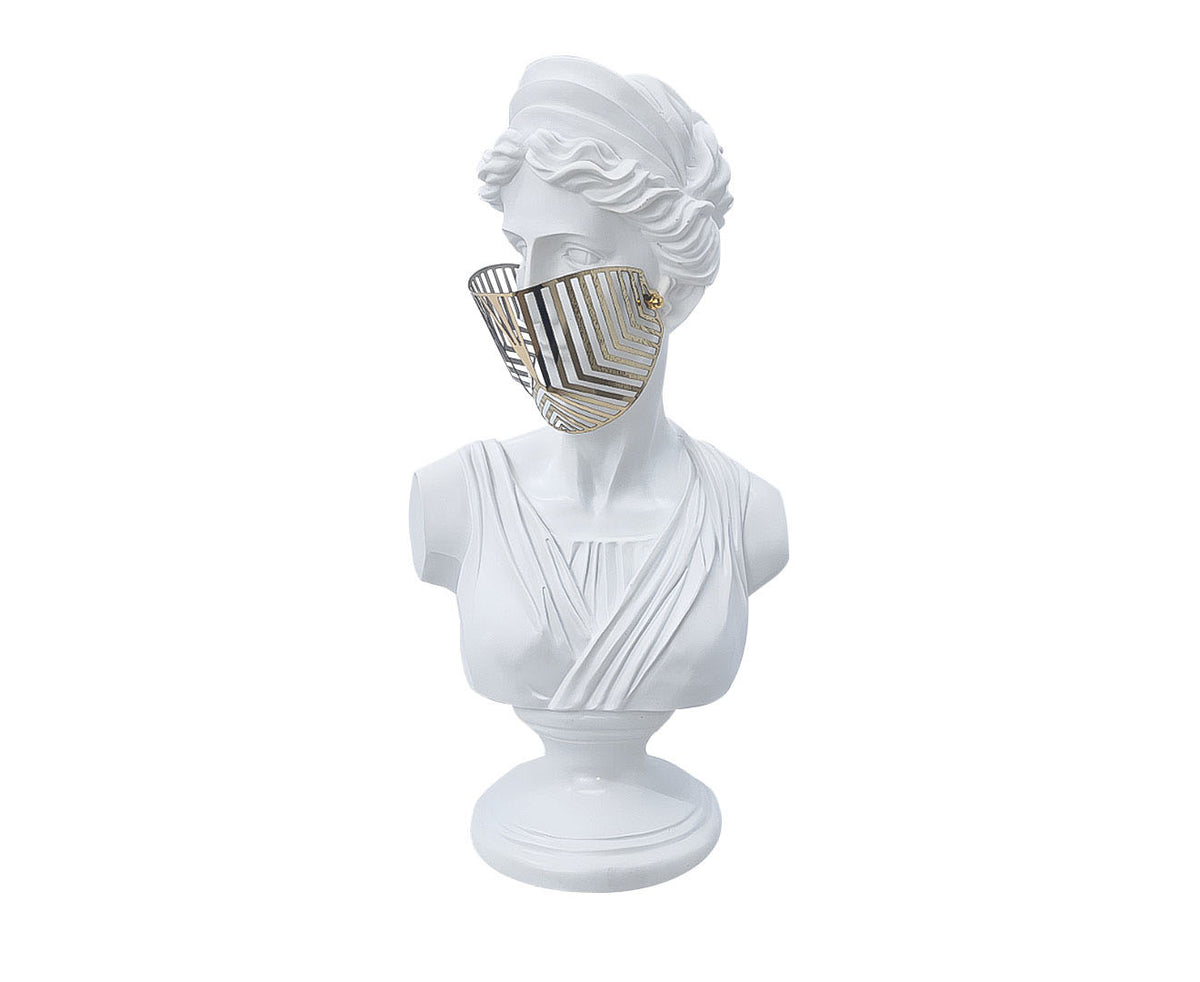 SOGA 40cm White Resin Bust – Gold Striped Mask Sculpture $ 101.00