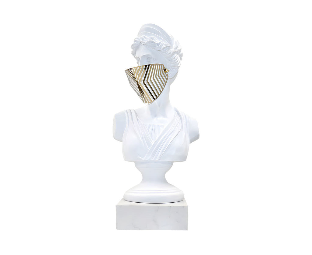 SOGA 45cm White Resin Bust – Gold Striped Mask Sculpture $ 161.90