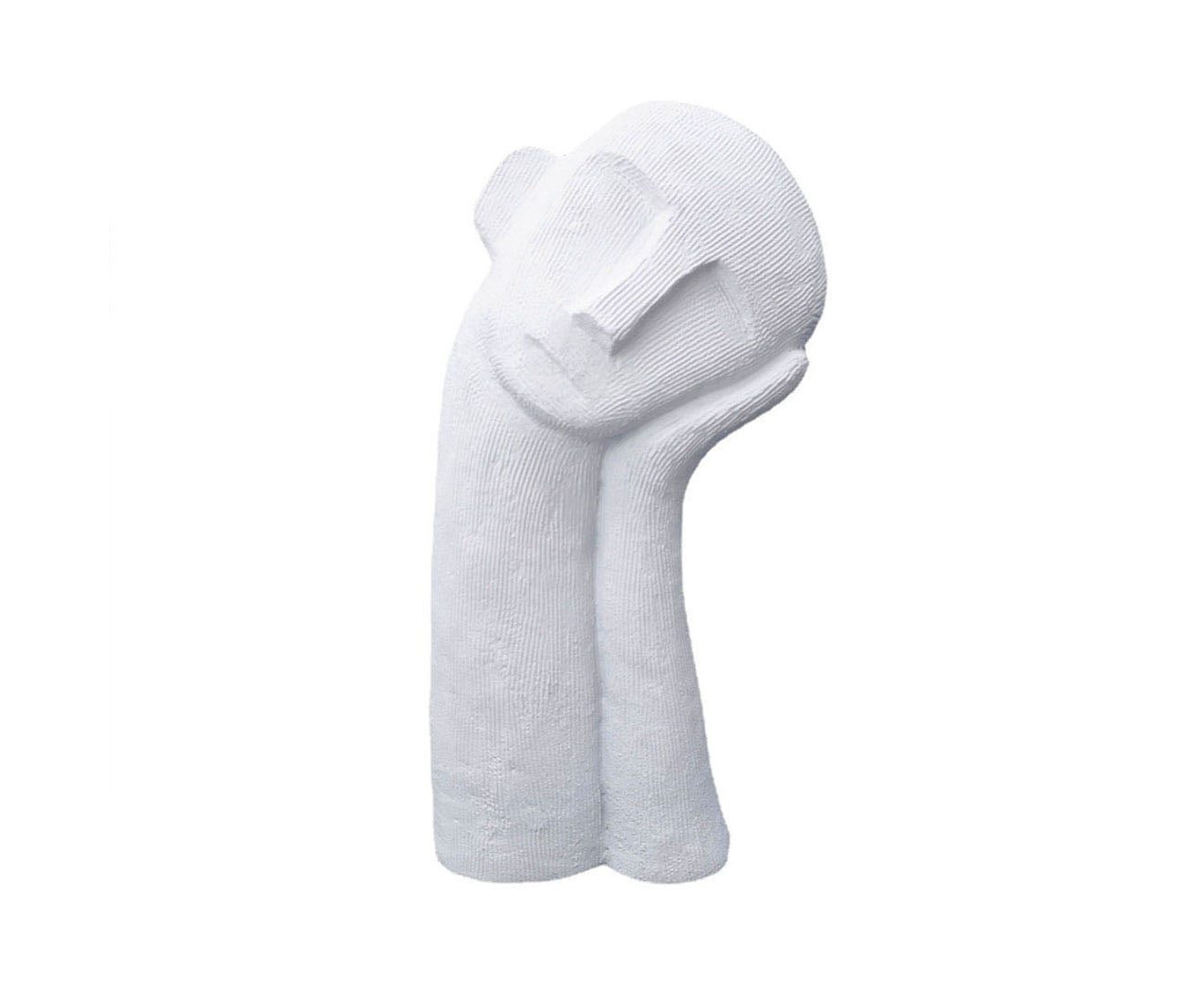 SOGA 38cm White Minimalist Head Resin Sculpture with Hand at Side and Linear Texture $ 58.50