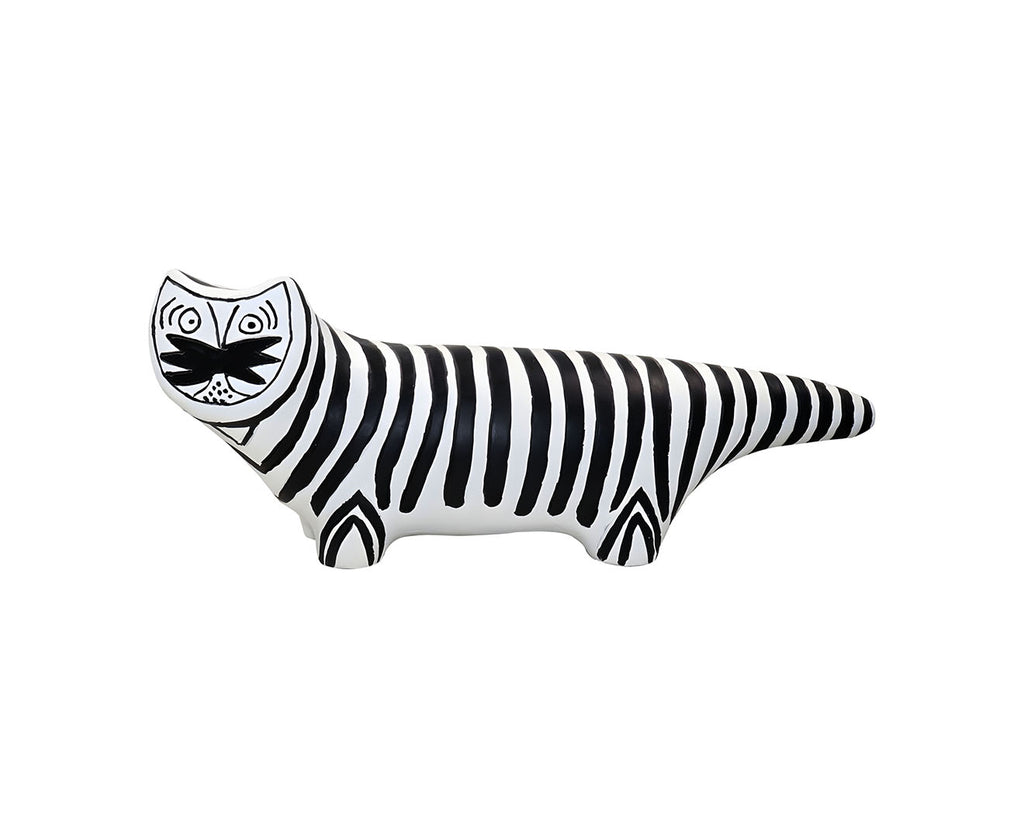 SOGA 47cm Elongated Black and White Striped Cat Resin Sculpture $ 141.50