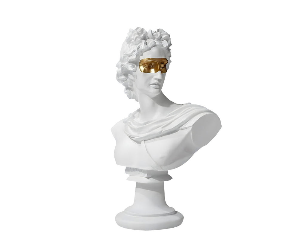 SOGA 40cm White Classical Bust Resin Sculpture with Gold Eye Mask $ 101.00