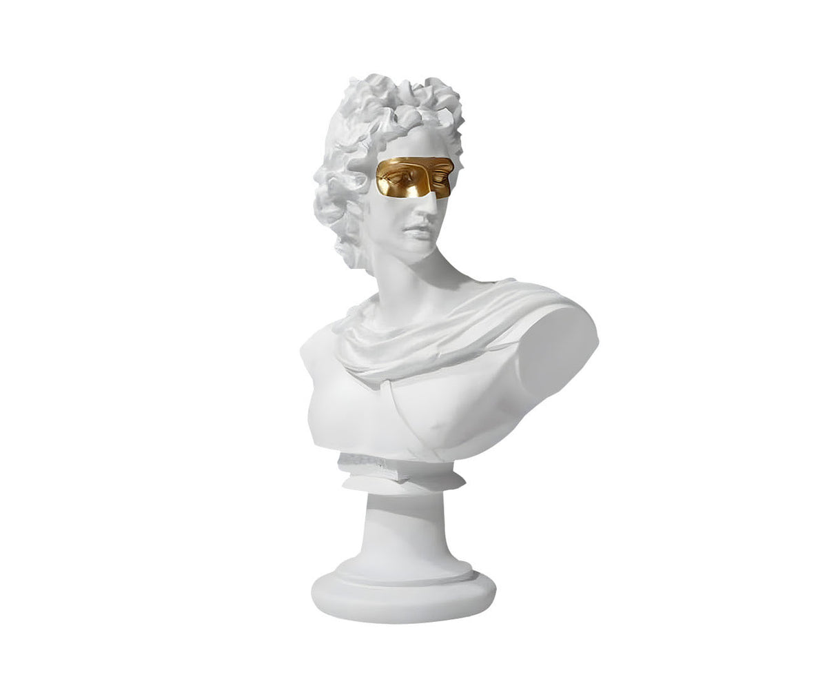 SOGA 40cm White Classical Bust Resin Sculpture with Gold Eye Mask $ 101.00