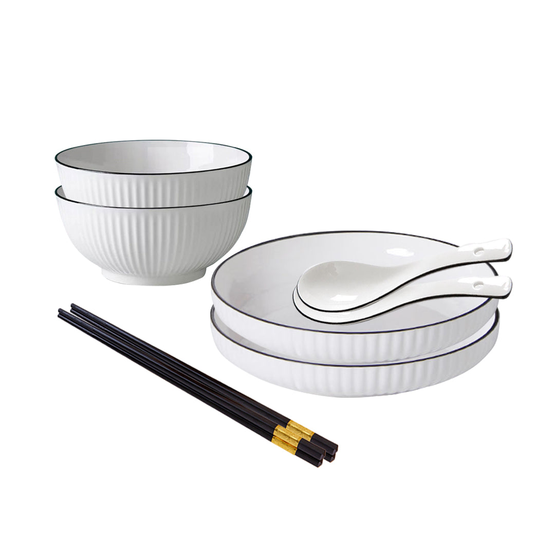 SOGA White Japanese Style Ceramic Dinnerware Crockery Soup Bowl Plate Server Kitchen Home Decor Set of 4 $ 44.50