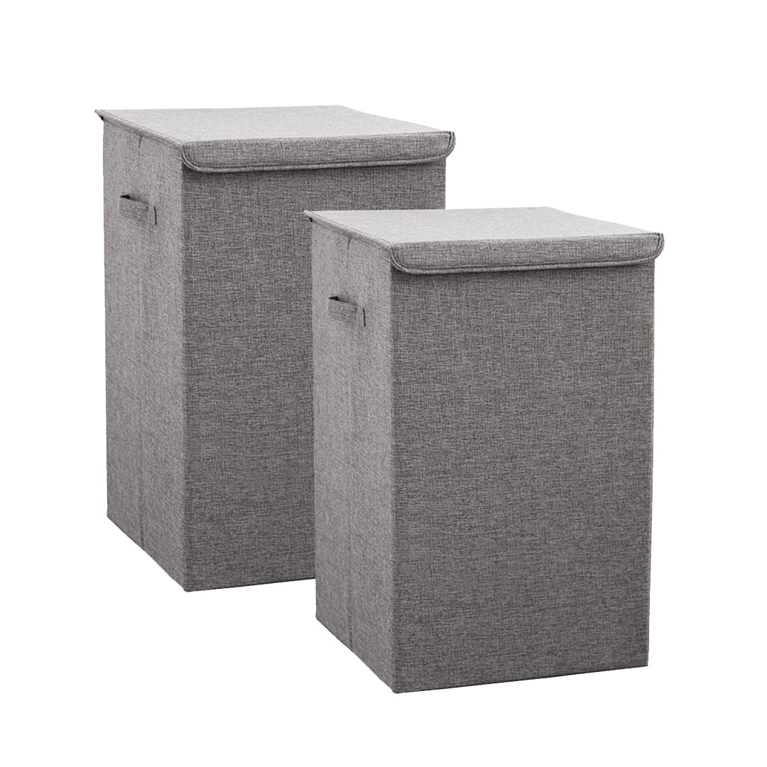 SOGA 2X Grey Medium Collapsible Laundry Hamper Storage Box Foldable Canvas Basket Home Organiser Decor $ 86.50