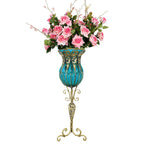 SOGA 85cm Blue Glass Tall Floor Vase and 12pcs Pink Artificial Fake Flower Set $ 511.50