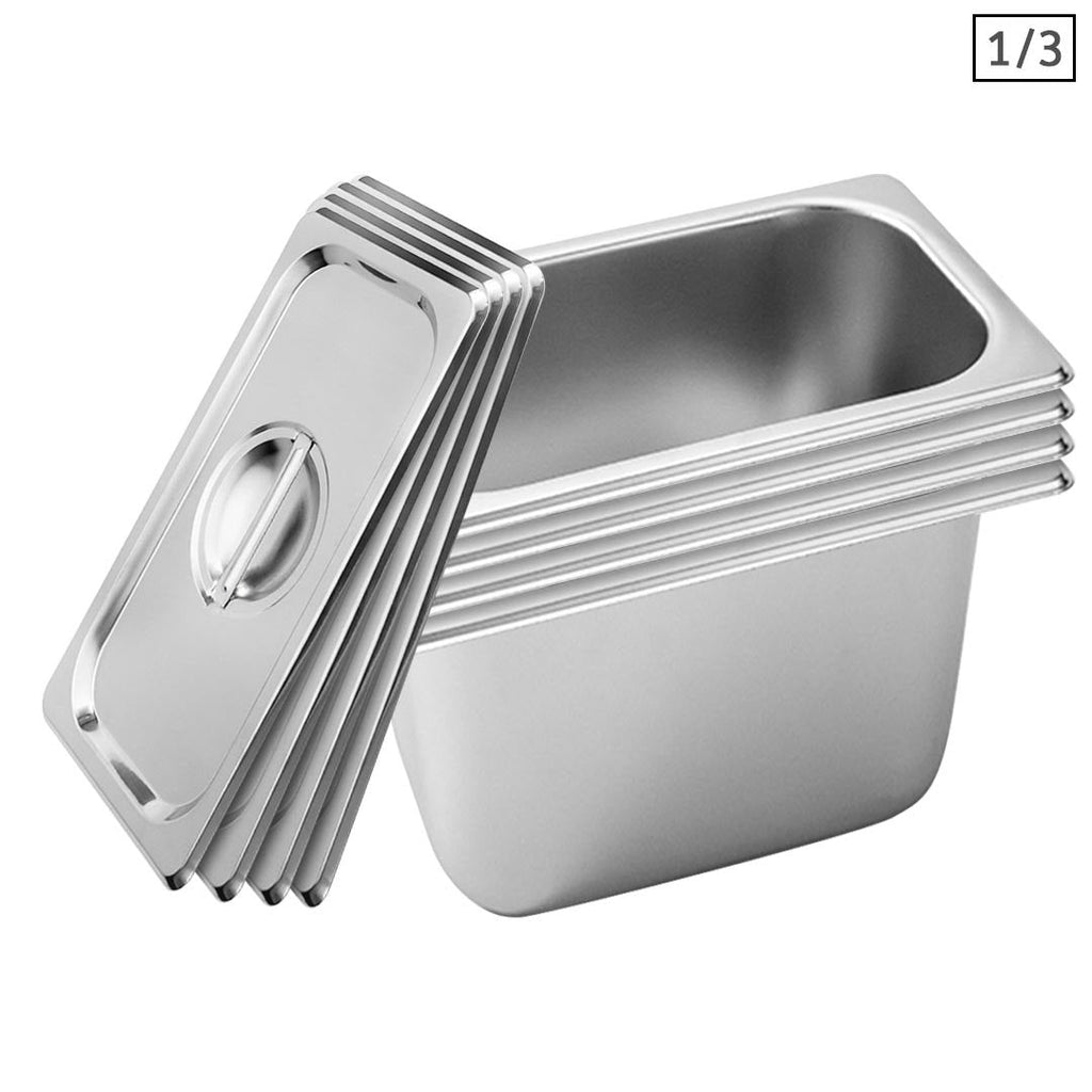 SOGA 4X Gastronorm GN Pan Full Size 1/3 GN Pan 20cm Deep Stainless Steel Tray with Lid $ 111.50
