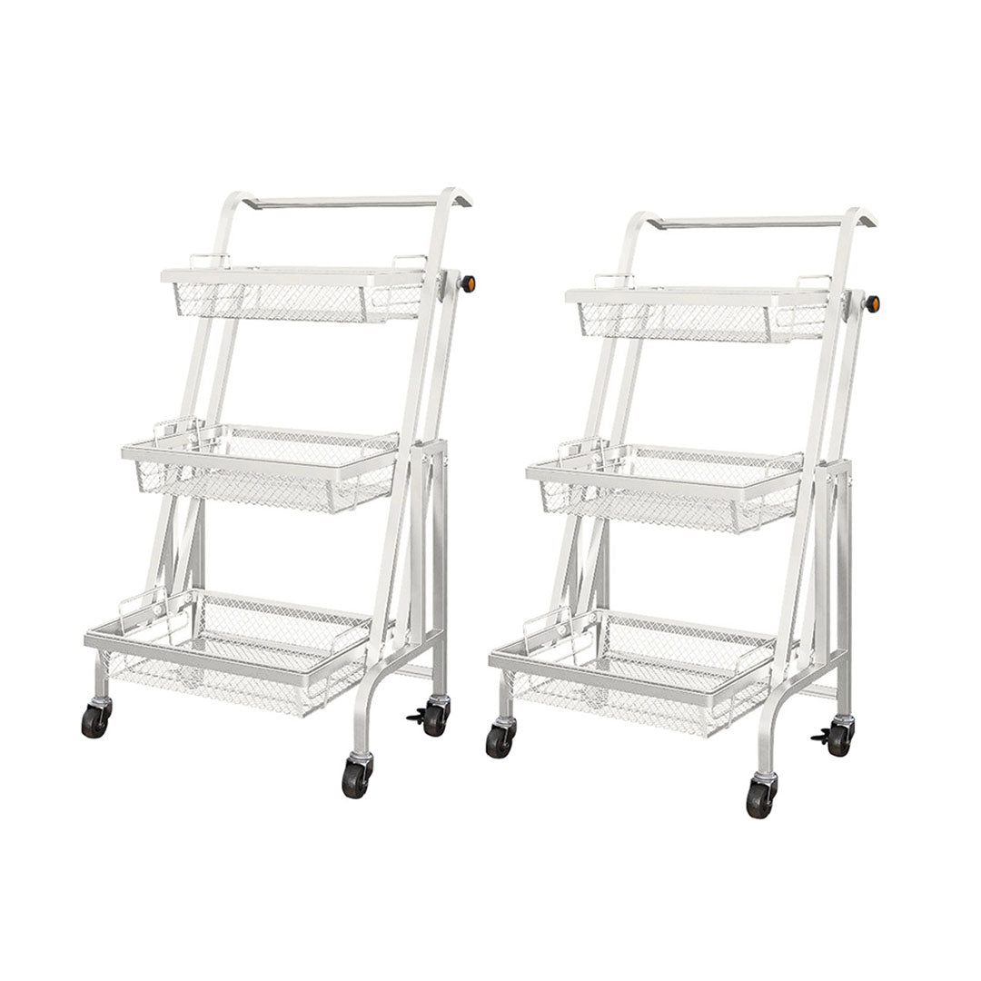 SOGA 2X 3 Tier Steel White Adjustable Kitchen Cart Multi-Functional Shelves Storage Organizer with Wheels $ 215.50