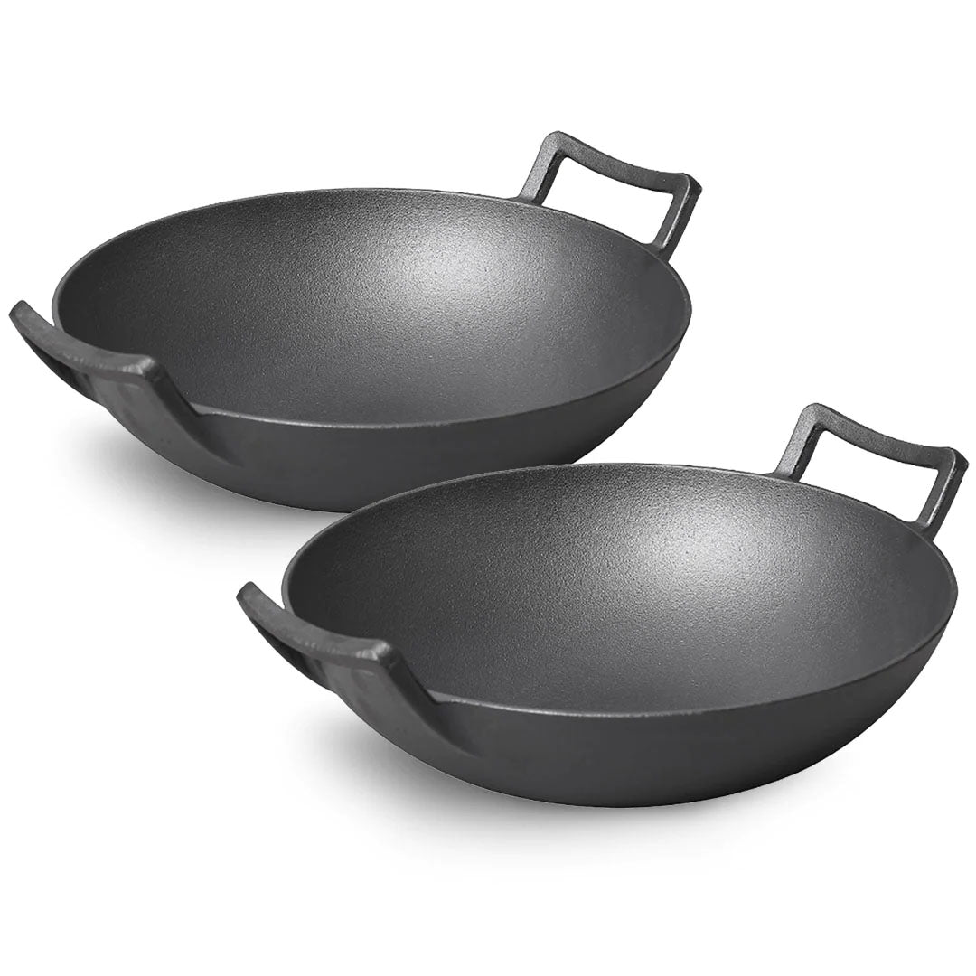 SOGA 2X 32cm Commercial Cast Iron Wok FryPan with Wooden Lid Fry Pan $ 183.50