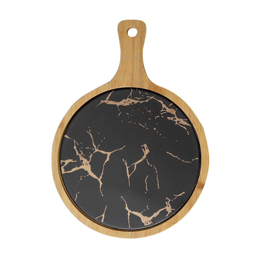 SOGA 30cm Black Circle Wooden Serving Tray Slate Steak Serving Platter Chopping Board Paddle Home Decor $ 55.50