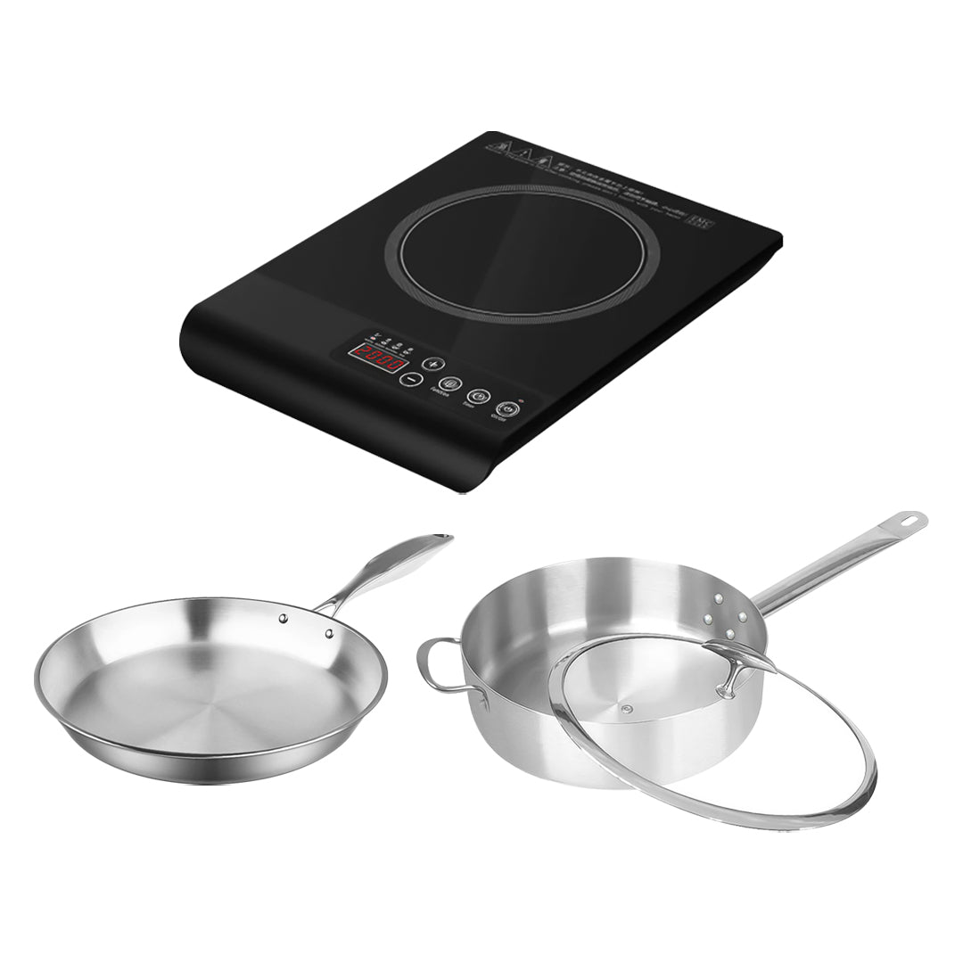 SOGA Kitchenware Bundle G – 35.5cm Smart Induction Cooktop, 30cm Saucepan & 28cm Fry Pan