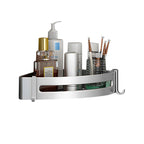 SOGA Silver Wall-Mounted Triangular Bathroom Storage Corner Vanity Organiser Space Saving Adhesive Shelf Rack with Hooks $ 35.50