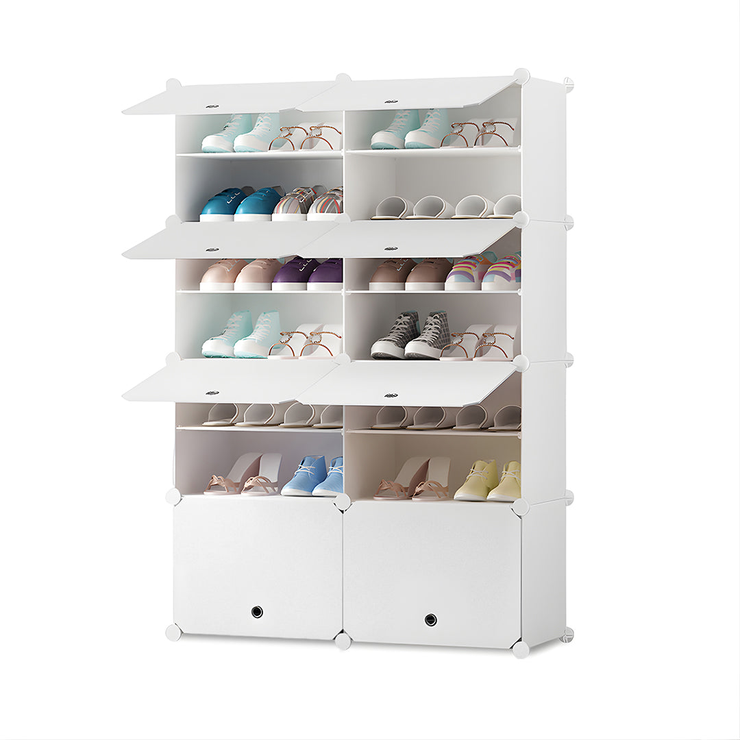 SOGA 7 Tier 2 Column White Shoe Rack Organizer Sneaker Footwear Storage Stackable Stand Cabinet Portable Wardrobe with Cover $ 99.90