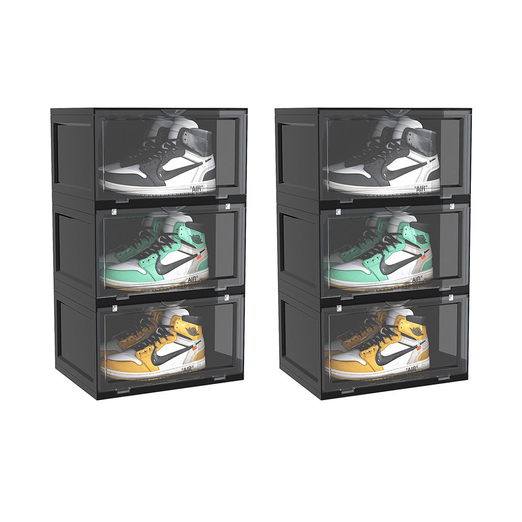 SOGA 2X 3 Tier Black Portable Shoe Organiser Sneaker Footwear Folding Plastic Bin Stackable Storage Box with Magnetic Door $ 176.90