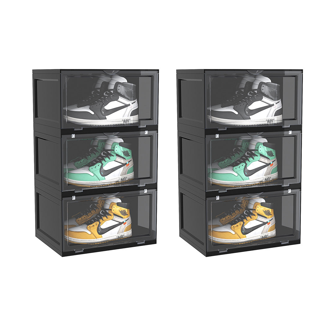 SOGA 2X 3 Tier Black Portable Shoe Organiser Sneaker Footwear Folding Plastic Bin Stackable Storage Box with Magnetic Door $ 176.90