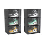 SOGA 2X 3 Tier Black Portable Shoe Organiser Sneaker Footwear Folding Plastic Bin Stackable Storage Box with Magnetic Door $ 176.90