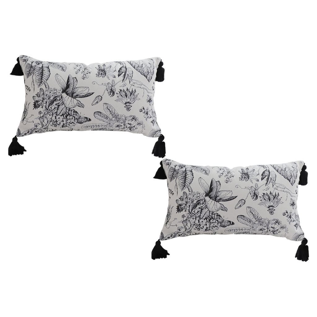 SOGA 2X 35cm Throw Pillow Black and White Floral Print Elegant with Tassel Accents Home Decor $ 112.50