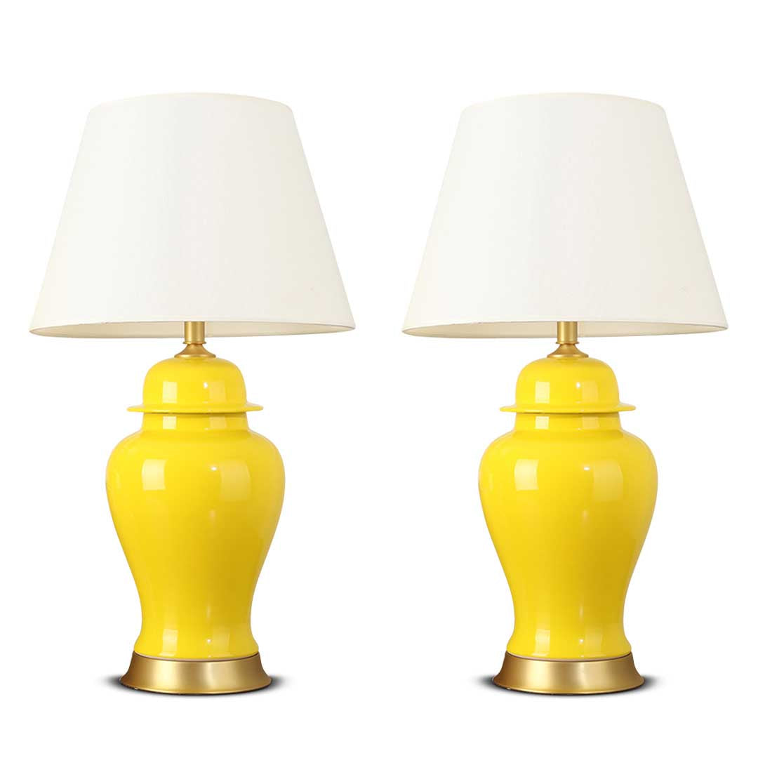 SOGA 2X Oval Ceramic Table Lamp with Gold Metal Base Desk Lamp Yellow $ 410.90
