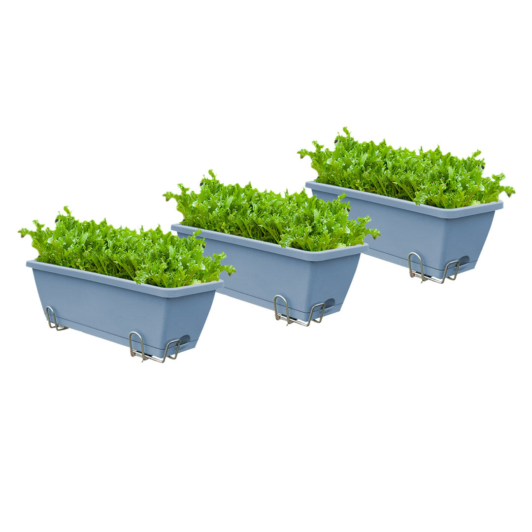 SOGA 49.5cm Blue Rectangular Planter Vegetable Herb Flower Outdoor Plastic Box with Holder Balcony Garden Decor Set of 3 $ 65.50