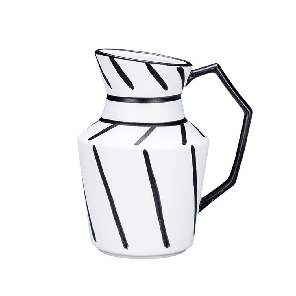 SOGA 23.5x19.5cm Ornament Modern Ceramic Decorative Pitcher Striped Vase with Handle with Geometric Design for Home Décor $ 63.50
