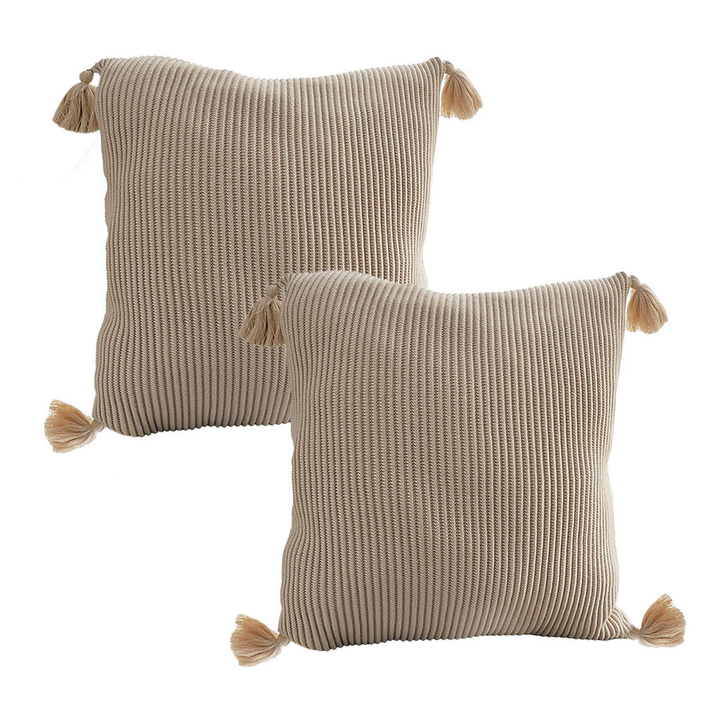 SOGA 2X 45cm Khaki Wabi-Sabi Raised Pillow Cotton Striped Large Tassel Square Pillow Throw Pillow $ 129.50