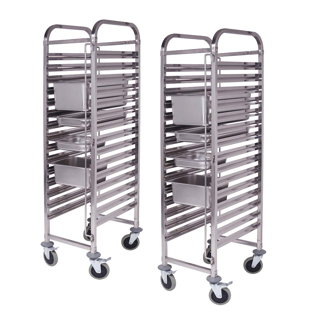 SOGA 2x Gastronorm Trolley 16 Tier Stainless Steel Bakery Trolley Suits GN 1/1 Pans $ 786.90