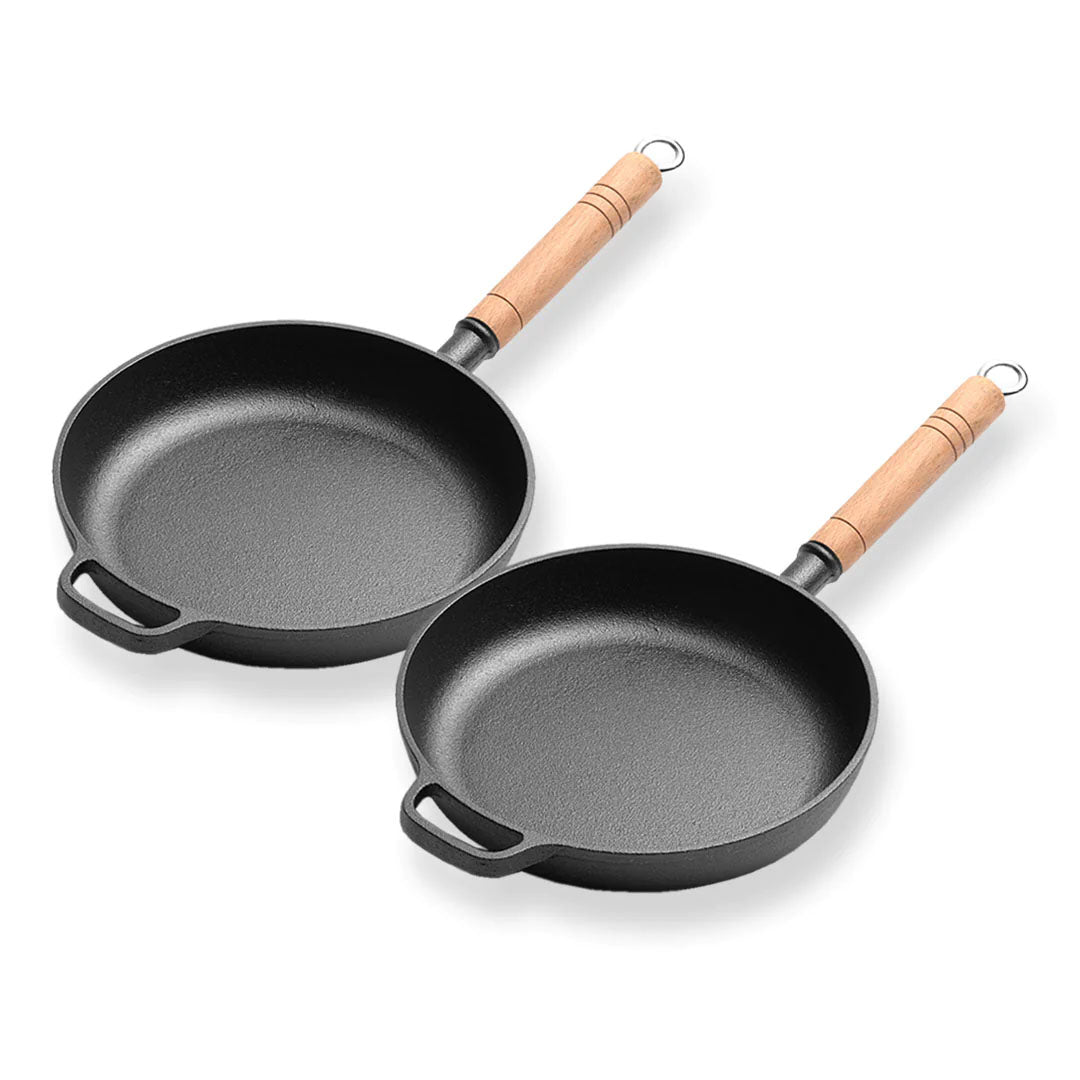 SOGA 2X 27cm Round Cast Iron Frying Pan Skillet Steak Sizzle Platter with Helper Handle $ 161.90