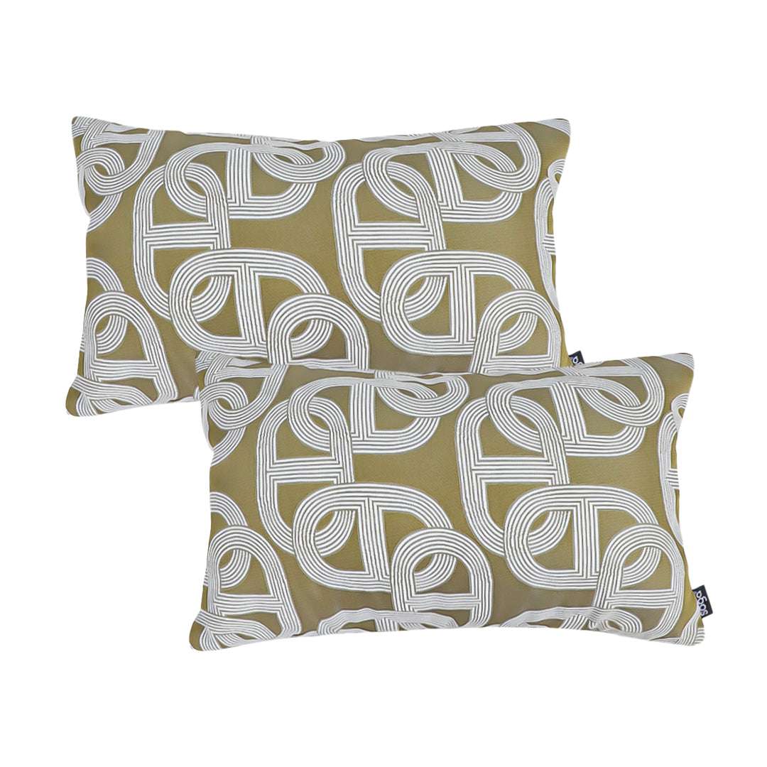 SOGA 2X 35cm Artistic Olive Green White Geometric Pattern Throw Pillow $ 142