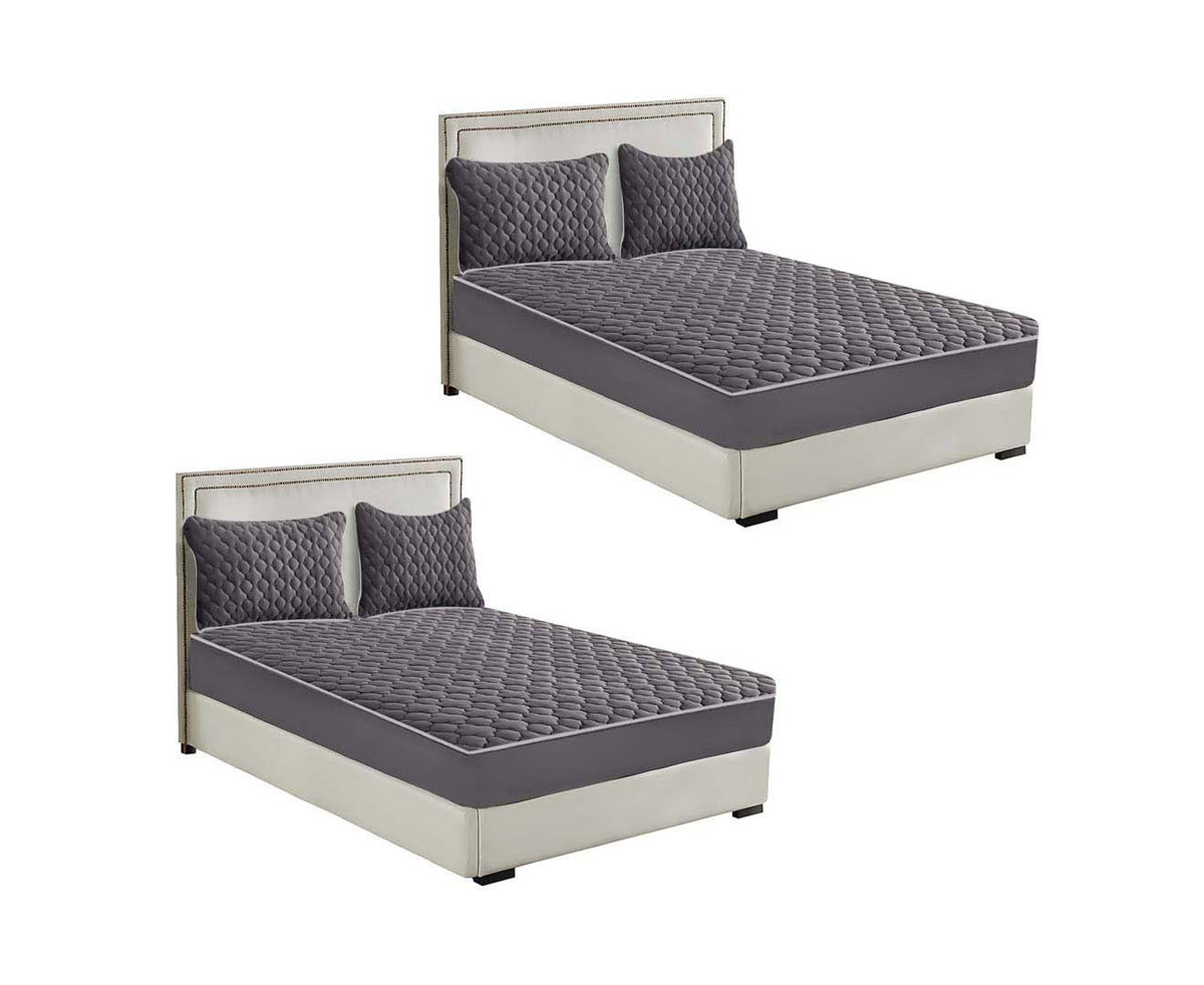 SOGA 2X Grey 153cm Wide Mattress Cover Thick Quilted Fleece Stretchable Clover Design Bed Spread Sheet Protector with Pillow Covers $ 249.90