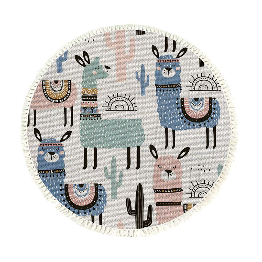SOGA 120cm Alpaca Cactus Pattern Rug Desert Animals Non-Slip Round Area Rugs for Living Room Dining Room $ 73.50