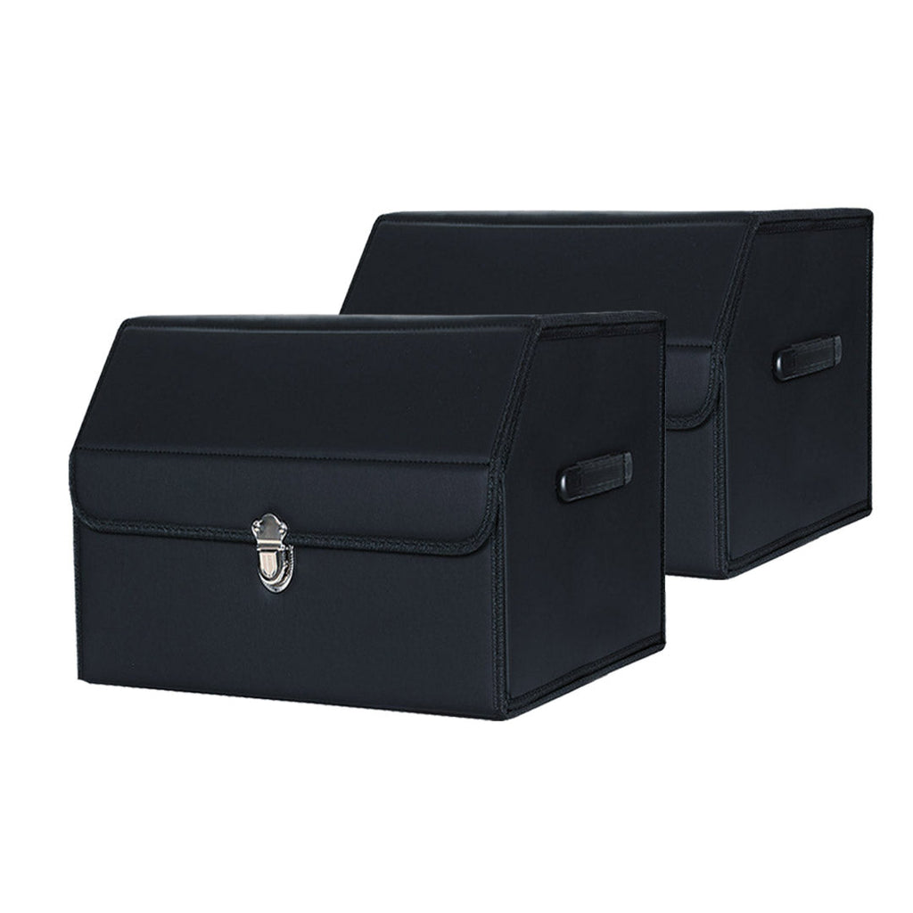 SOGA 2X Leather Car Boot Collapsible Foldable Trunk Cargo Organizer Portable Storage Box With Lock Black Small $ 86.50