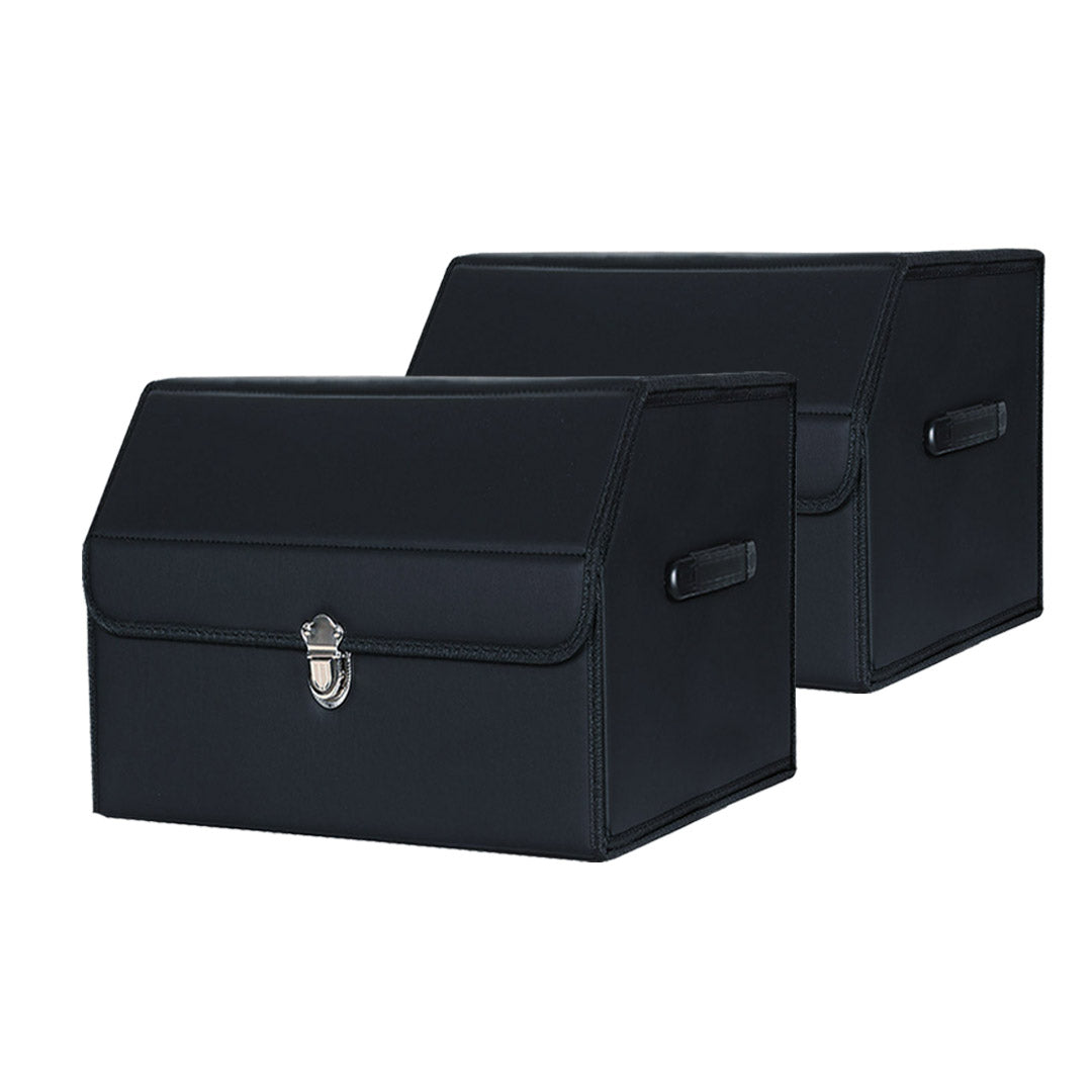SOGA 2X Leather Car Boot Collapsible Foldable Trunk Cargo Organizer Portable Storage Box With Lock Black Small $ 86.50