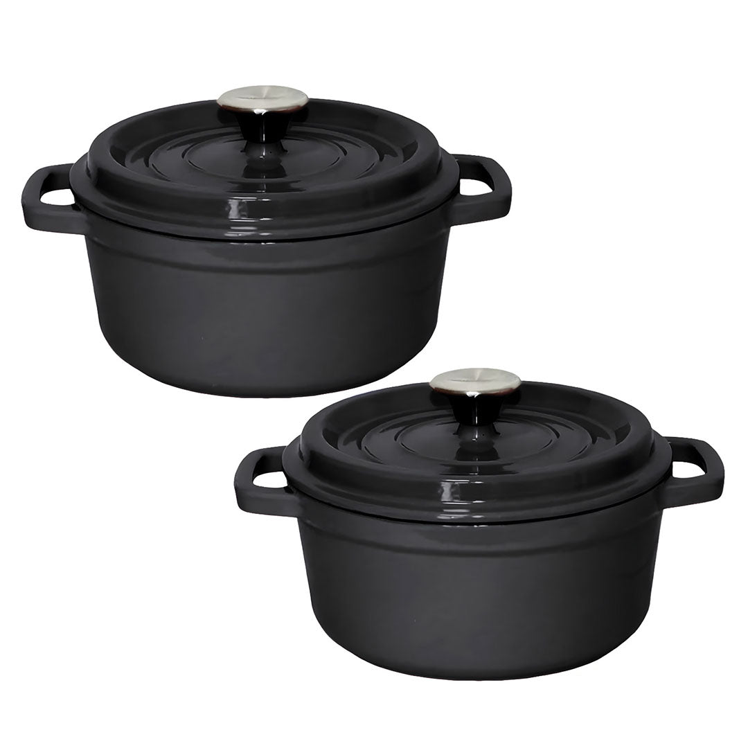 SOGA 2X Cast Iron 24cm Stewpot Casserole Stew Cooking Pot With Lid Black $ 193.90
