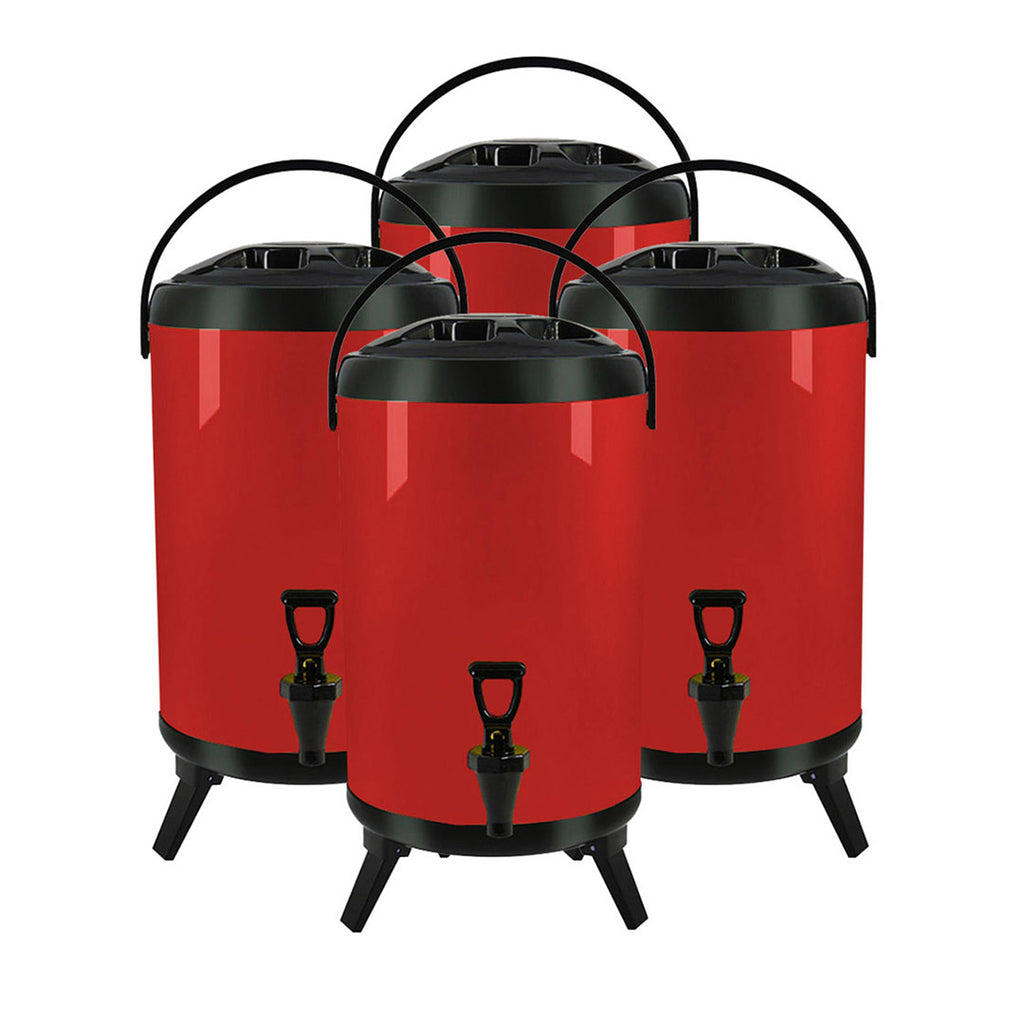 SOGA 4X 10L Stainless Steel Insulated Milk Tea Barrel Hot and Cold Beverage Dispenser Container with Faucet Red