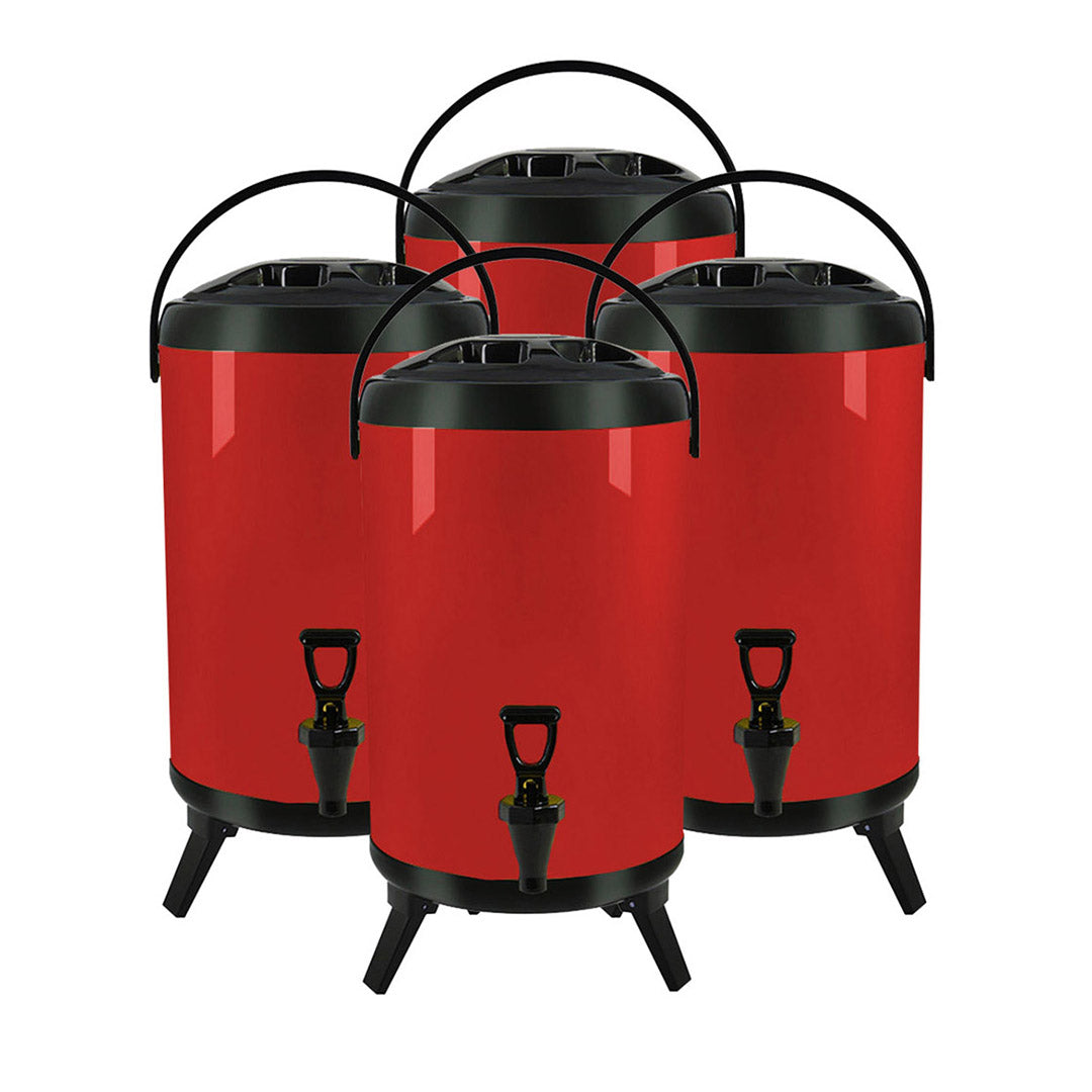 SOGA 4X 10L Stainless Steel Insulated Milk Tea Barrel Hot and Cold Beverage Dispenser Container with Faucet Red