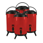 SOGA 4X 10L Stainless Steel Insulated Milk Tea Barrel Hot and Cold Beverage Dispenser Container with Faucet Red