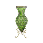 SOGA 67cm Green Glass Tall Floor Vase with Metal Flower Stand