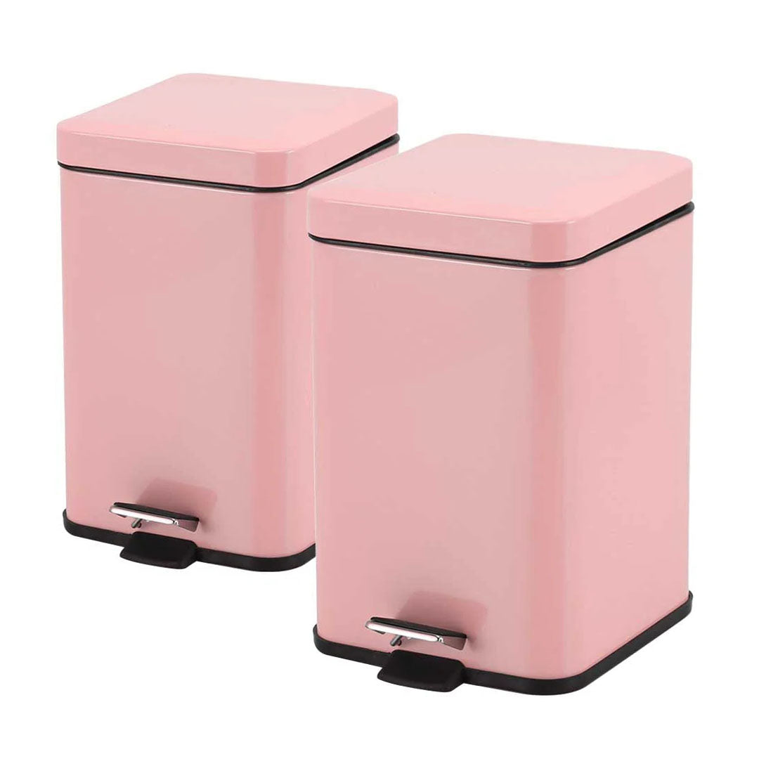 SOGA 2X Foot Pedal Stainless Steel Rubbish Recycling Garbage Waste Trash Bin Square 12L Pink