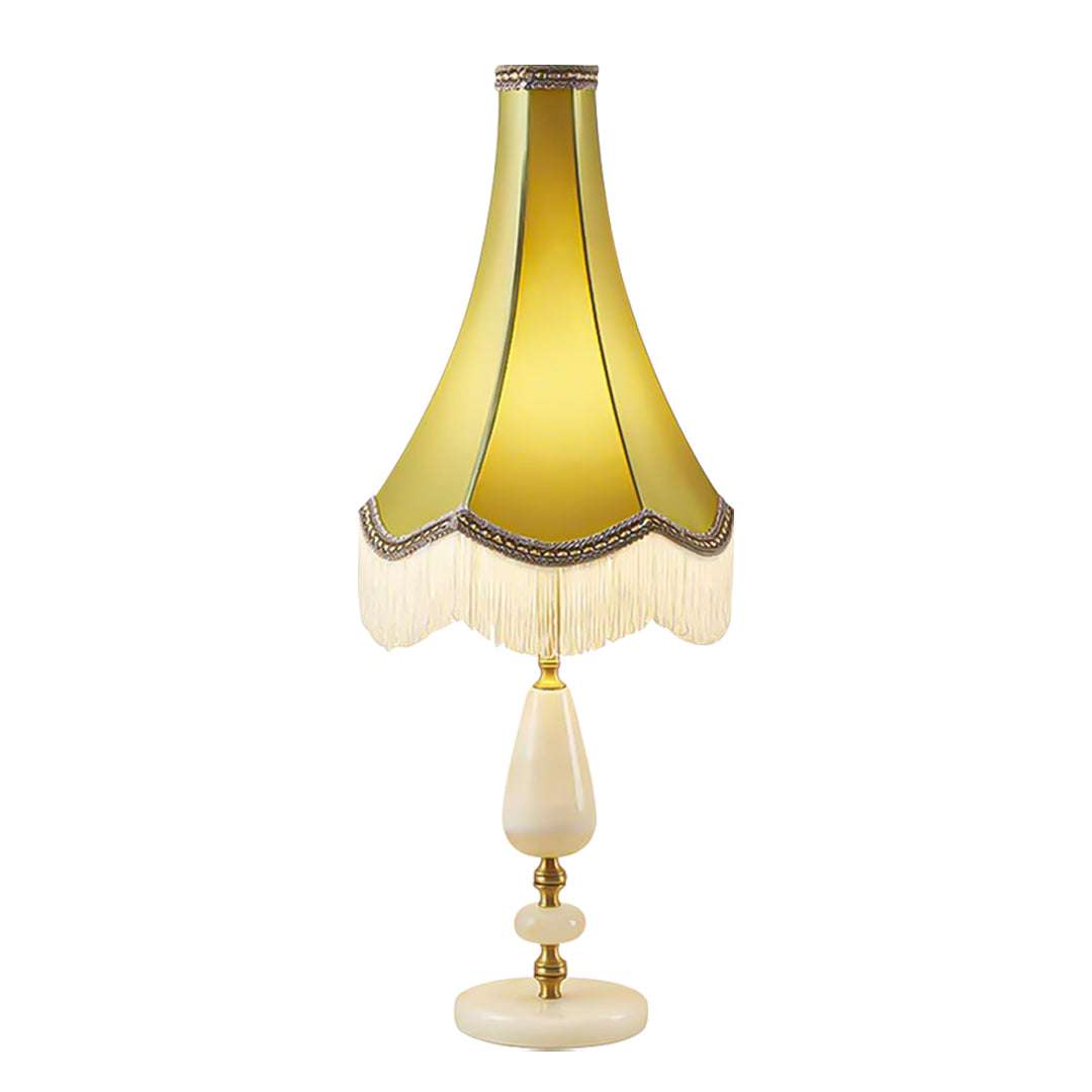 SOGA Jade Stone Base Table Lamp Vintage Yellow Shade Tassel Fringe Bedside Desk Light $ 295