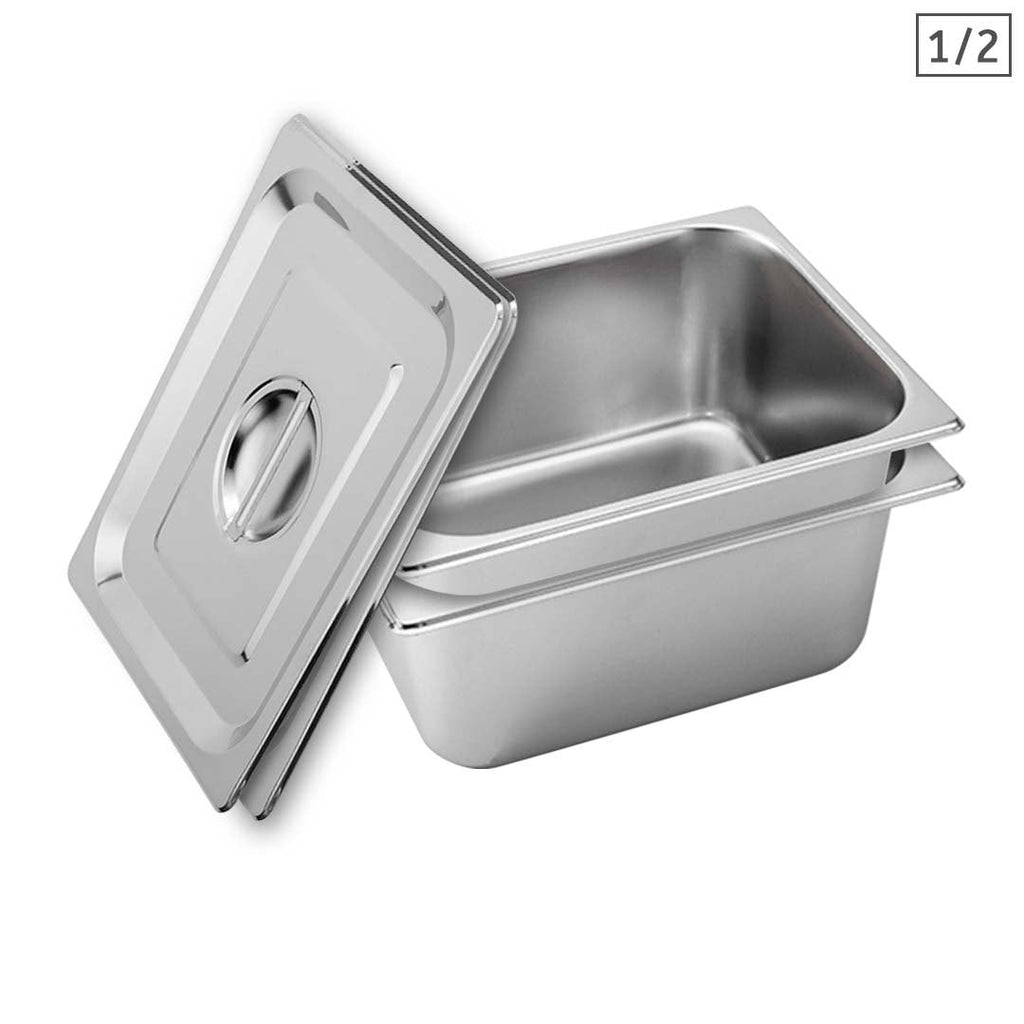 SOGA 2X Gastronorm GN Pan Full Size 1/2 GN Pan 15cm Deep Stainless Steel With Lid $ 83.50