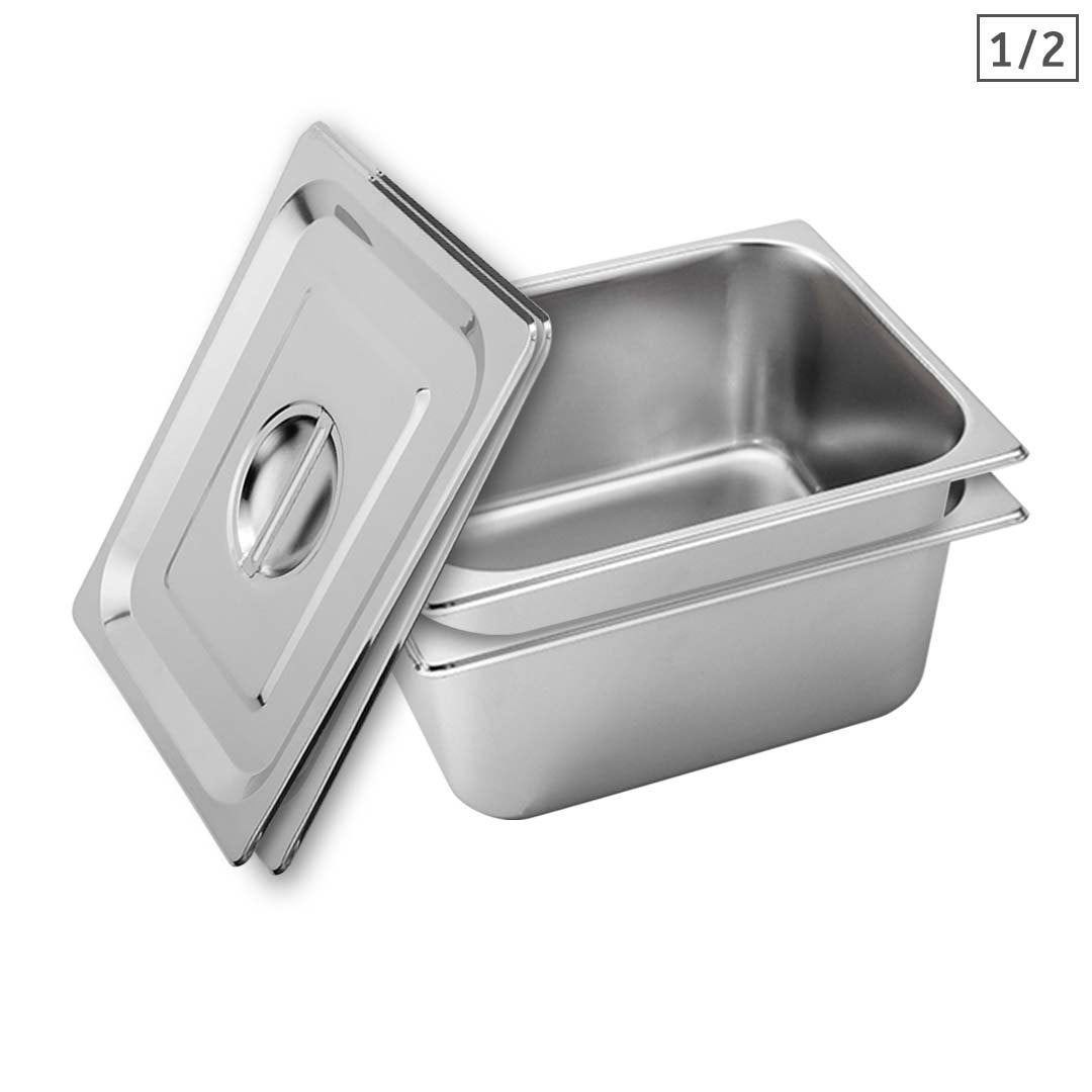 SOGA 2X Gastronorm GN Pan Full Size 1/2 GN Pan 15cm Deep Stainless Steel With Lid $ 83.50