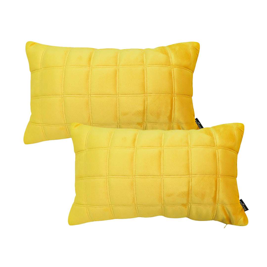 SOGA 2X 30cm Yellow Quilted Grid Pattern Decorative Throw Pillow $ 119