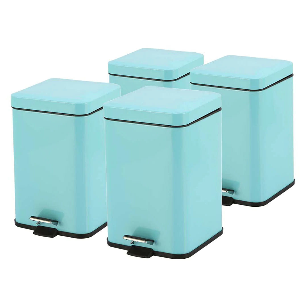 SOGA 4X Foot Pedal Stainless Steel Rubbish Recycling Garbage Waste Trash Bin Square 6L Blue