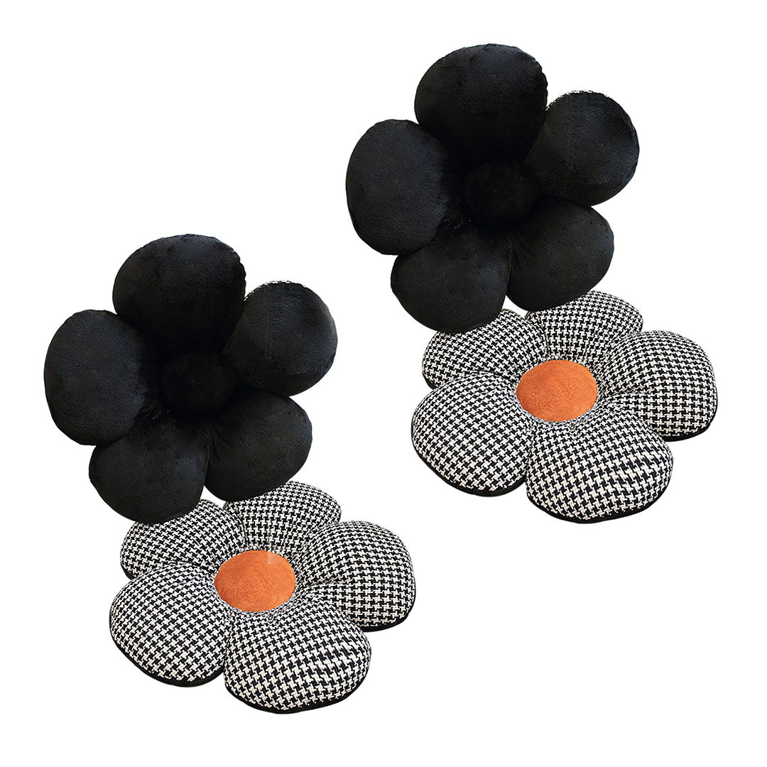 SOGA 2X Black w/ Orange Flower Cushion Shaped for Floor and Sitting Throw Pillow